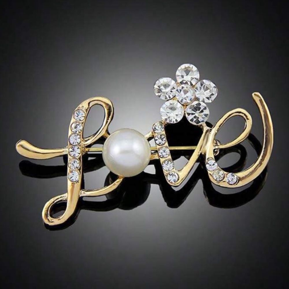 3for$20 1pc Love Letter Crystal & Faux Pearl Flower Brooch Pin